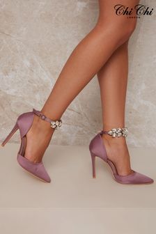 Chi Chi London Stiletto Heel Court Shoes With Embellished Ankle Strap