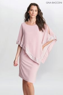 Gina Bacconi Pink Lucy Metallic Trim Asymmetric Dress (983388) | $363