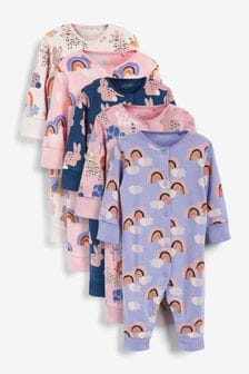 Lilac PurpleCharacter Footless Baby 5 Pack Printed Footless Sleepsuits (0mths-3yrs) (983496) | €32 - €35