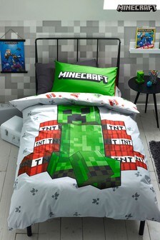 Серый пододеяльник и наволочка со светящимся в темноте принтом Minecraft