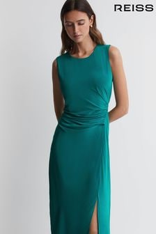 Reiss Green Lexi Petite Bodycon Ruched Midi Dress (983609) | $350