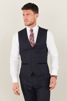 Navy Blue Trimmed Check Suit: Waistcoat (983917) | €13