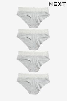 Grey Marl - Zestaw 4 par bawełnianych majtek z koronkowym wykończeniem (984143) | 47 zł
