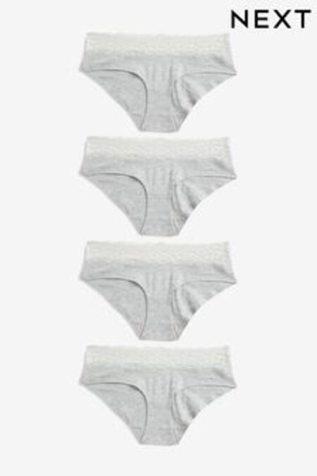 Grey Marl Short Lace Trim Cotton Blend Knickers 4 Pack (984143) | 20 €