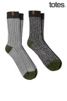 Totes Grey Mens Chunky Twist Wool Blend Boot Socks (984396) | LEI 131