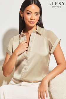 Lipsy Gold Satin Short Sleeve Button Through Shirt (984463) | KRW69,900