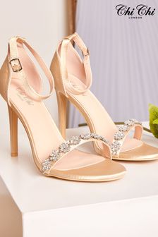 Chi Chi London Gold Diamante High Heel Strap Sandals (984487) | AED405