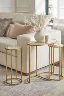 Set of 3 Gold Travertine Effect Set of 3 Nest of Tables (984664) | €275