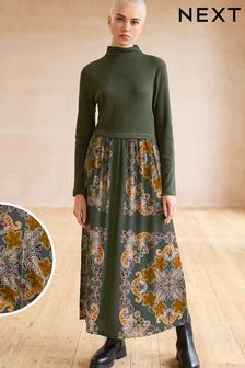 Green Printed Long Sleeve Pleated Dress (984670) | €28