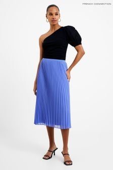 French Connection Blue Pleated Solid Midi Skirt (984945) | €31