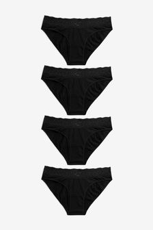 Black - Lace Trim Cotton Blend Knickers 4 Pack (984972) | kr172