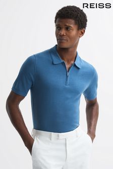 Reiss Marine Blue Maxwell Merino Wool Half-Zip Polo Shirt (985194) | ₪ 642