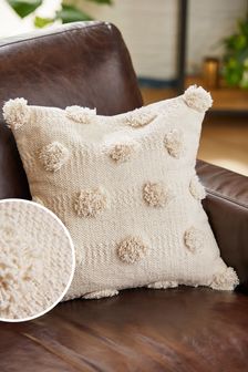 Natural Textured Pom Pom Small Square Cushion (985344) | KRW20,900