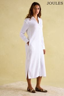 Joules Erica White Button Through Cotton Shirt Dress (985651) | €92