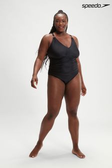 Speedo Womens Shaping V-Neck 1 Piece Black Swimsuit