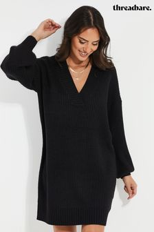 Threadbare Black Dark V-Neck Knitted Jumper Dress (985688) | €18.50