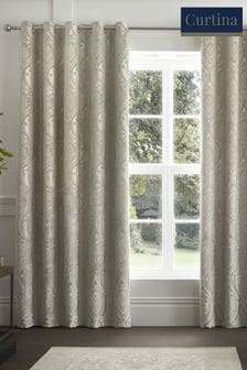 Curtina Natural Chateau Textured Chenille Damask Lined Eyelet Curtains