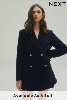Navy Premium Textured Boucle Double Breasted Blazer (985994) | 98 €
