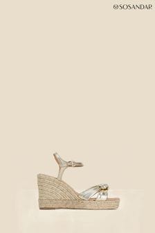Sosandar Gold Leather Knot Detail Wedge Sandals (986037) | HK$812