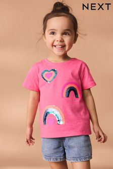 Rosa con arcobaleno - T-shirt a maniche corte con paillettes (9 mesi - 7 anni) (986049) | €10 - €13