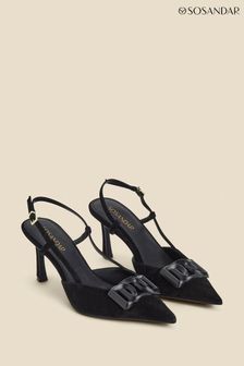 Sosandar Black Suede Stiletto Heel Trim Detail Slingback Court Shoes (986071) | 421 QAR
