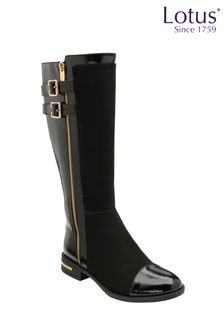 Lotus Black Textile & Patent Knee-High Boots (986640) | €99