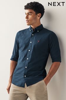 海軍藍 - 修身剪裁 - 白色長袖Oxford衫 (986923) | HK$216