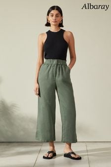 Albaray Green Ruffle Linen Trousers (987465) | €56