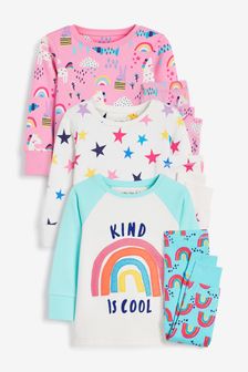 Pink/Turquoise 3 Pack Appliqué Rainbow/Unicorn Cotton Snuggle Pyjamas (9mths-8yrs) (987537) | kr335 - kr416