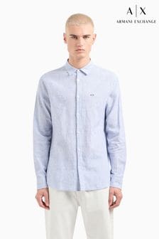 Armani Exchange Blue Stripe Linen Long Sleeve Shirt (987789) | 669 SAR