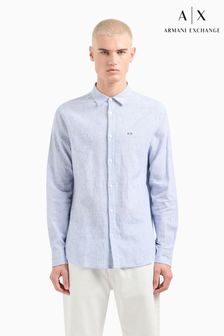 Armani Exchange Blue Stripe Linen Long Sleeve Shirt