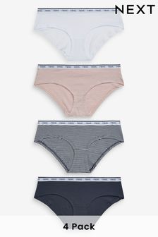 Pink/Blue Stripe Short Cotton Rich Logo Knickers 4 Pack (988100) | AED68