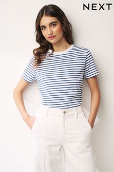 Navy Blue/White Short Sleeve Crew Neck T-Shirt (988232) | AED56