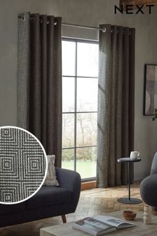 Black/White Monochrome Woven Geometric Eyelet Lined Curtains (988435) | €92 - €212