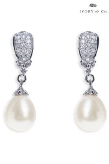 Ivory & Co Rhodium Serrano Classic Crystal And Pearl Drop Earrings (988448) | ₪ 116
