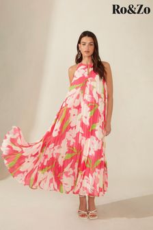 Ro&Zo Pink Floral Halter Pleated Maxi Dress (989056) | €79