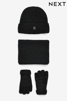 Black Reflective Hat, Snood And Gloves Set (3-16yrs) (989332) | AED60 - AED81