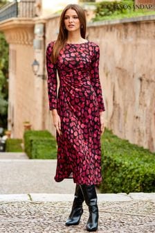 Sosandar Pink Ruched Waist Midi Dress (989656) | 371 QAR