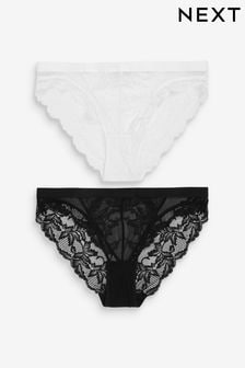 Black/White High Leg Lace Knickers 2 Pack (989806) | SGD 27