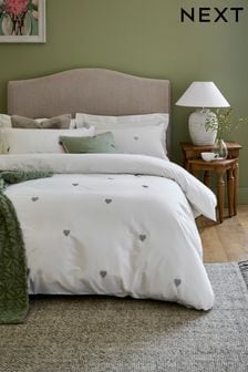 White With Silver Hearts Embroidered Duvet Cover and Pillowcase Set (989830) | $52 - $96