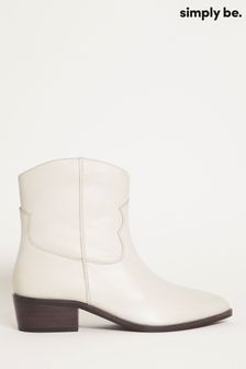 Simply Be Cream Stone Soft Leather Western Ankle Boots In Wide Fit (989895) | €37