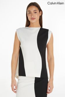 Calvin Klein White Abstract Blocking Top (98Y809) | €163