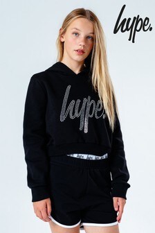 Hype. Kinder Kurzes Kapuzensweatshirt mit glitzerndem Schriftzug, Schwarz (990039) | 54 €