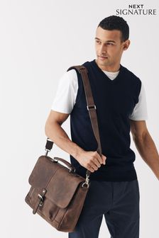 Dark Brown Signature Leather Oily Briefcase (990092) | kr998