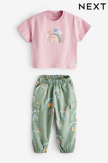Pink Pastel Rainbow Sleeveless T-Shirt and Cargo Trousers Set (3mths-7yrs) (990200) | 69 QAR - 89 QAR