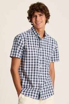 Joules Wilson Blue Gingham Classic Fit Short Sleeve Shirt (990223) | $71