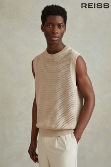 Reiss Soft Taupe Dandy Cotton Blend Crochet Vest (990372) | €167