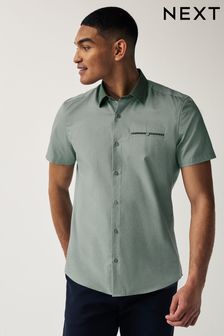 Green Slim Fit Trimmed Formal Short Sleeve Shirt (990382) | kr353