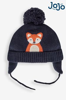 JoJo Maman Bébé Indigo Fox Appliqué Hat (990439) | $26