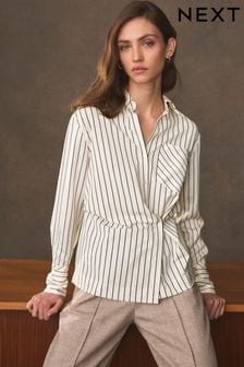 White/Black Stripe Asymmetric Pinstripe Shirt (990446) | AED136